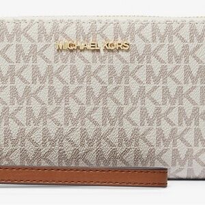 Michael Kors Beige and Brown Monogram Clutch